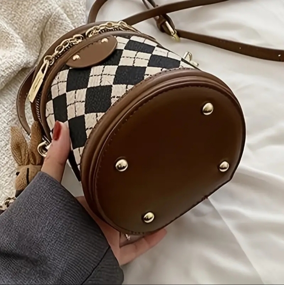 Mini Bucket Crossbody Bag Small Bag Handbag Argyle Print - Picture 5 of 5